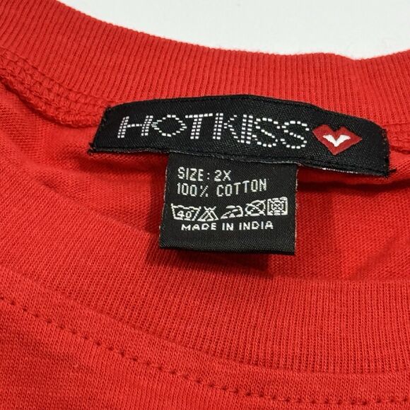 Woman's Hot Kiss Red Bedazzled Rhinestone Logo Long-sleeved Sweatshirt Blouse 2X - Picture 4 of 7